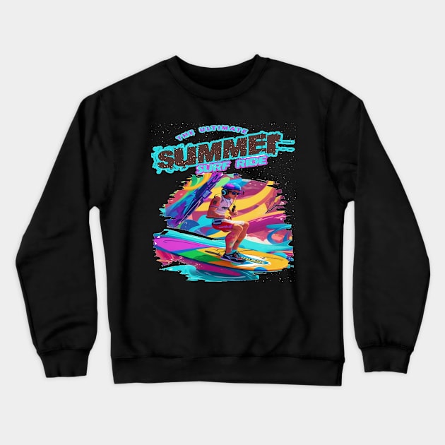 The Ultimate Summer Surf Ride, Hello Summer Funny Surfer Riding Surf Surfing Lover Gifts Crewneck Sweatshirt by Customo